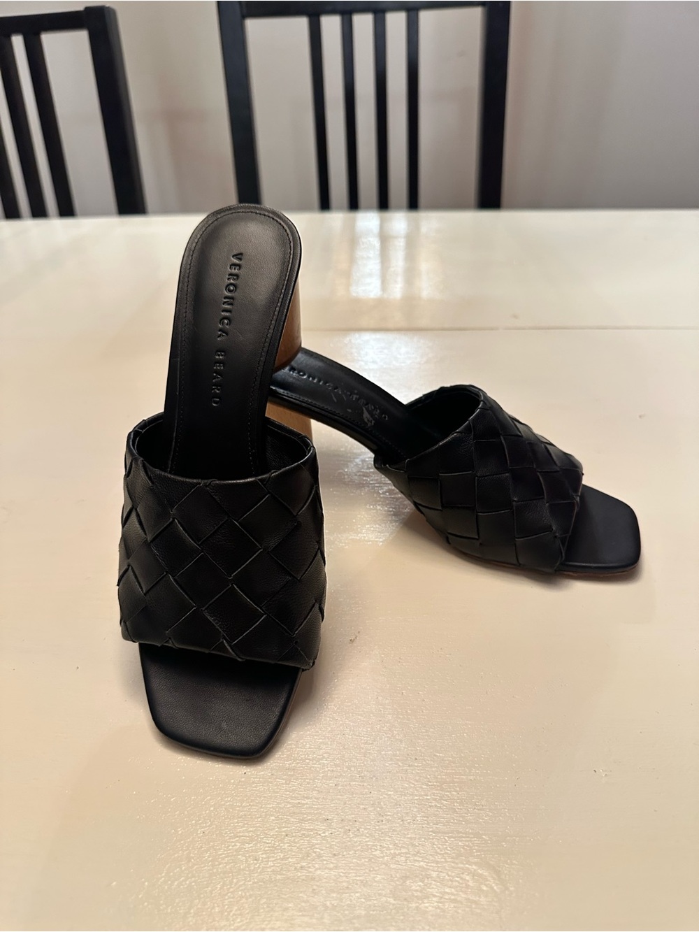 Veronica Beard Black Woven Leather Mule Sandals